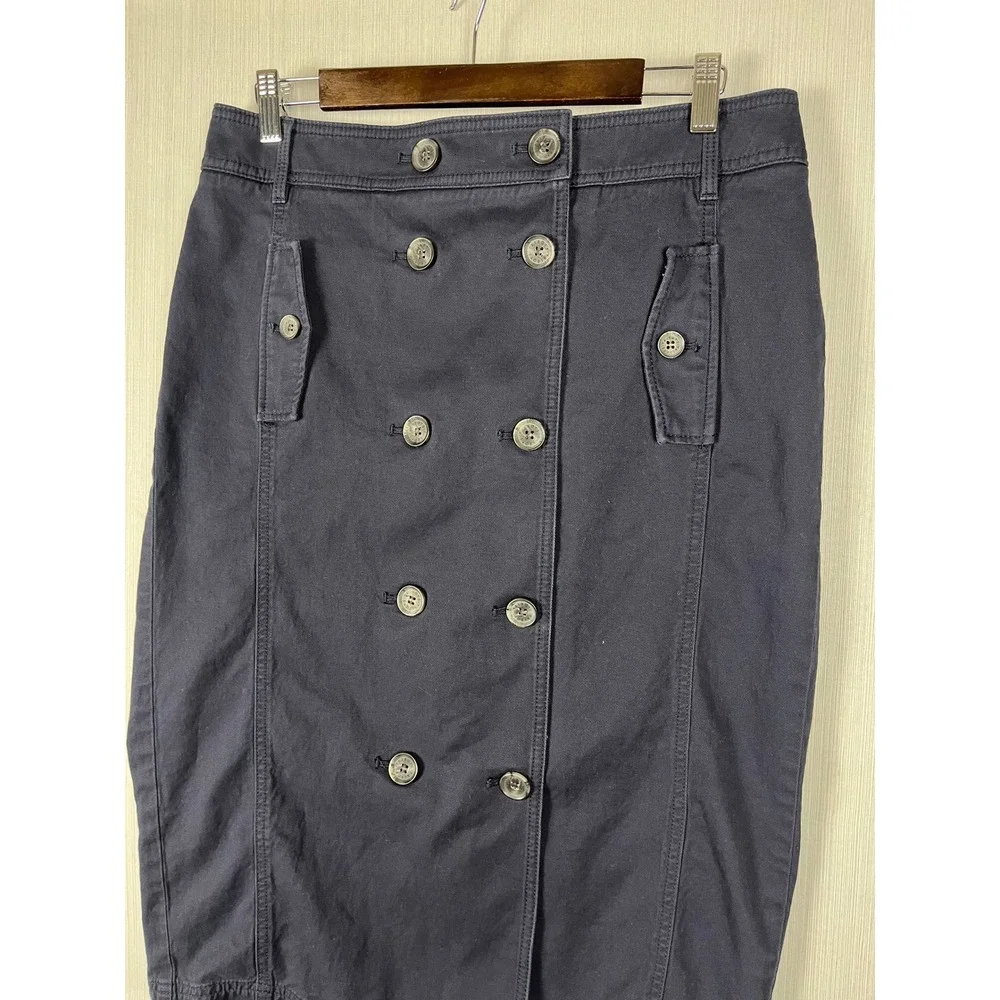 Talbots Pencil‎ Skirt Womens 10 Navy Button Front Nautical Preppy Modest
